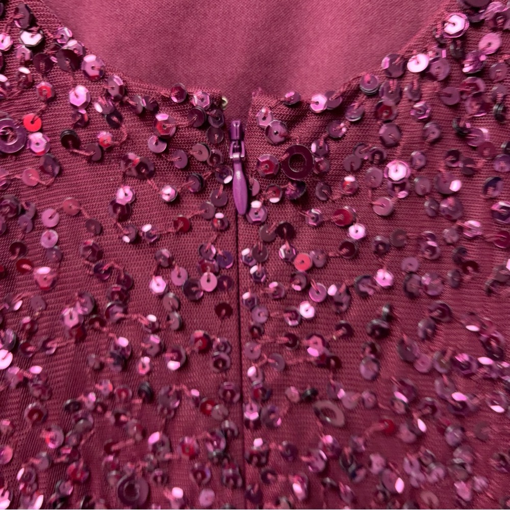 Adrianna Papell Scoop Back Sequin Gown Purple Cabernet Size 14 - Picture 5 of 6